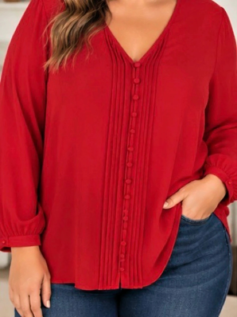 33.5 ptp Torrid Georgette Pintuck Button-Front Blouse Red
